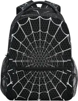 Dussdil White Spider Web Black Dot Kid's Backpack Boys Girls Backpacks 16 inch Casual Daypack Back Pack Bag with Adjustable Shoulder Strap Zipper Travel Bags