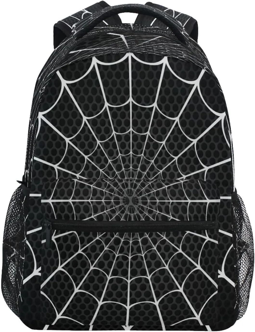 Dussdil White Spider Web Black Dot Kid's Backpack Boys Girls Backpacks 16 inch Casual Daypack Back Pack Bag with Adjustable Shoulder Strap Zipper Travel Bags