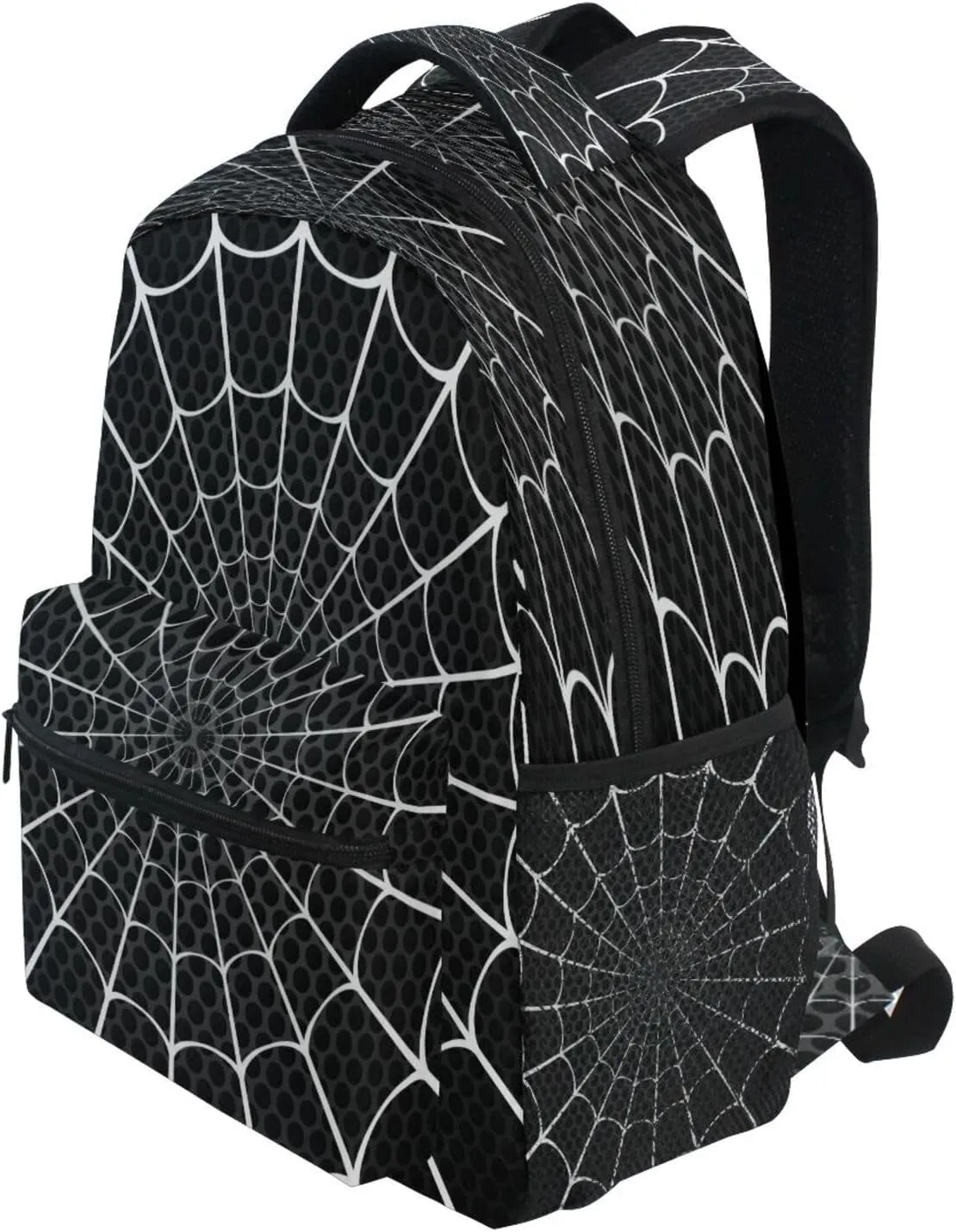 Dussdil White Spider Web Black Dot Kid's Backpack Boys Girls Backpacks 16 inch Casual Daypack Back Pack Bag with Adjustable Shoulder Strap Zipper Travel Bags