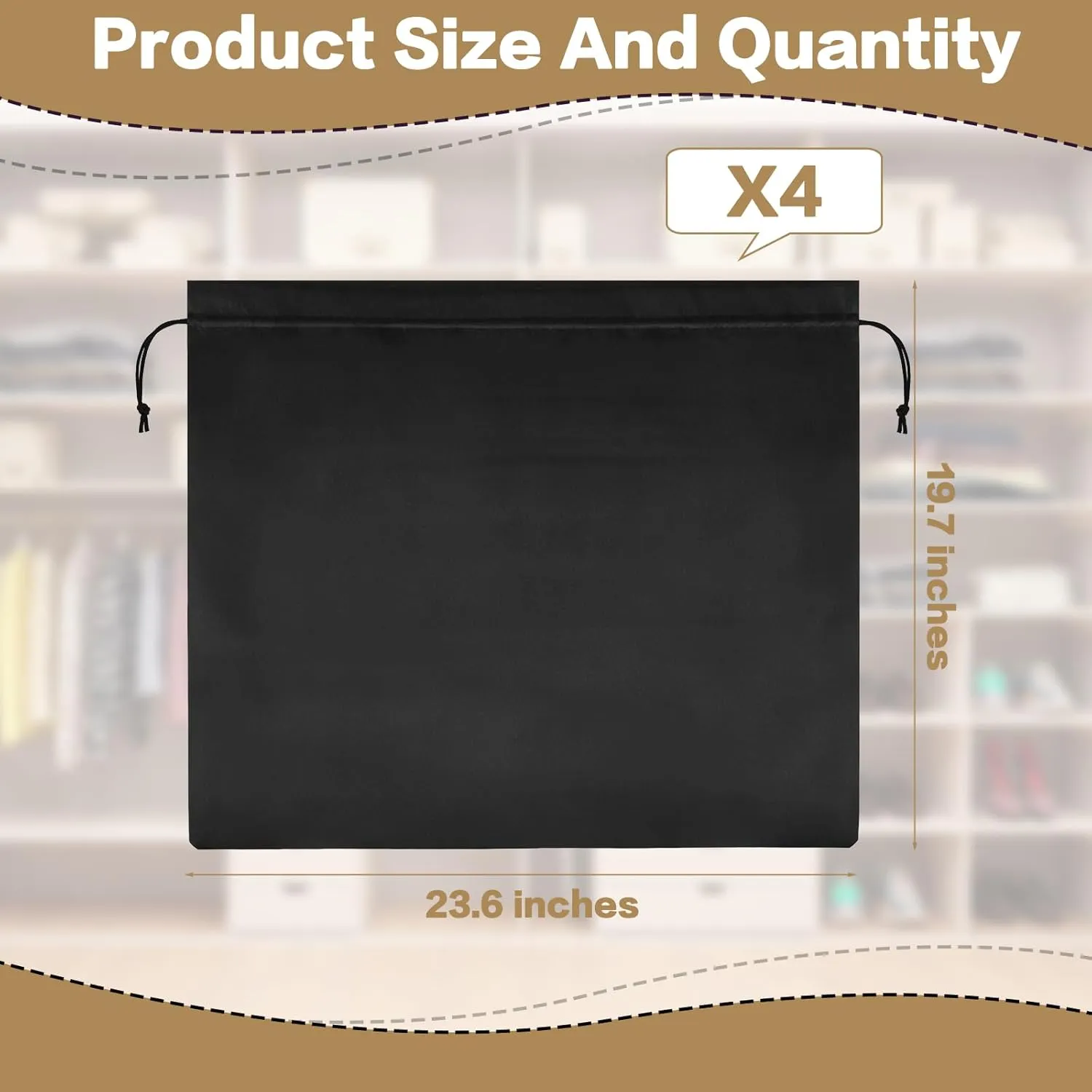 Dust Bag for Handbags Silk Dust Cover Storage Dustproof Drawstring Bag Large Travel Storage Pouch for Handbags Pocketbooks Purses Shoes Boots, 23.6 x 19.7 In (Black)