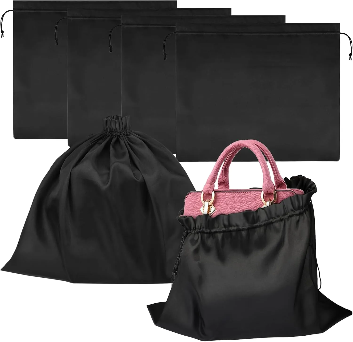 Dust Bag for Handbags Silk Dust Cover Storage Dustproof Drawstring Bag Large Travel Storage Pouch for Handbags Pocketbooks Purses Shoes Boots, 23.6 x 19.7 In (Black)