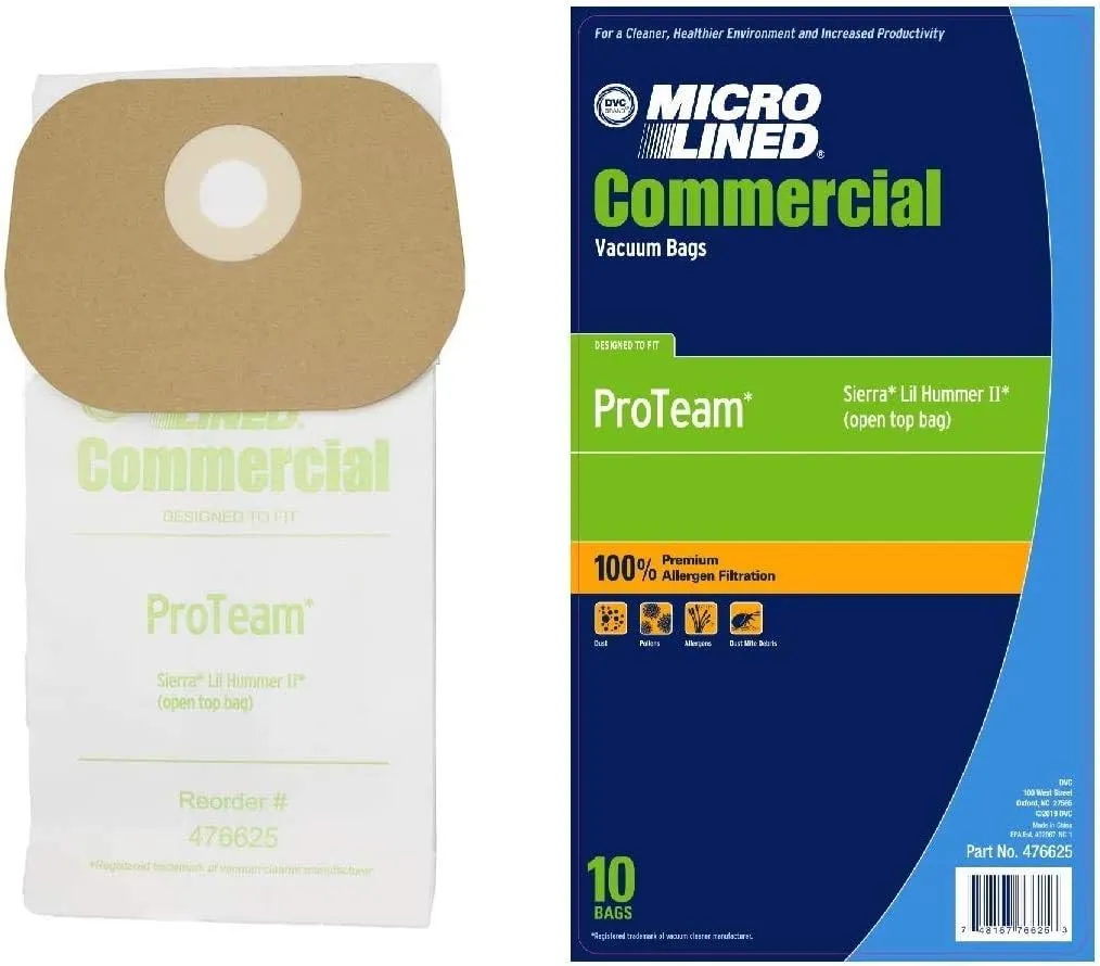 DVC Micro-Lined Paper Replacement Bags For ProTeam Sierra, Lil Hummer II, Hawk Breeze, Triple S Speedster 600 Backpack, 10 Bags