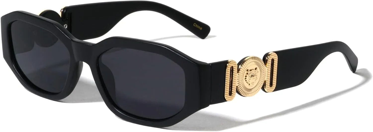 Dweebzilla Slim Oval Gold Tiger Head Medallion Luxury Sunglasses