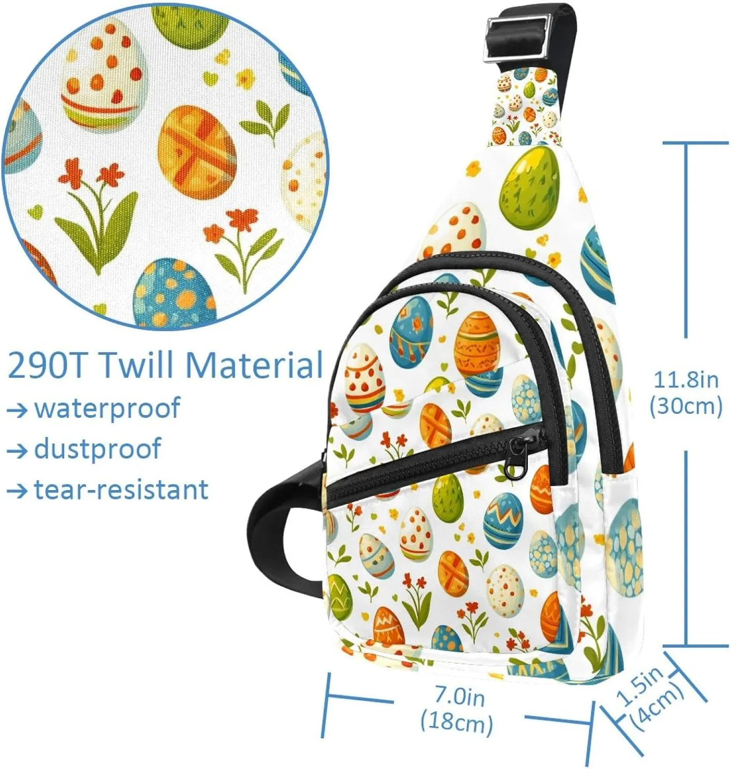 Easter Painted Eggs Sling Backpack, Adjustable Crossbody Shoulder Bag Travel Hiking Daypack
