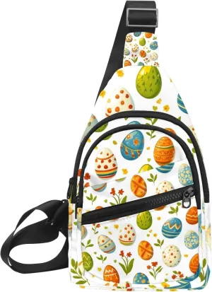 Easter Painted Eggs Sling Backpack, Adjustable Crossbody Shoulder Bag Travel Hiking Daypack