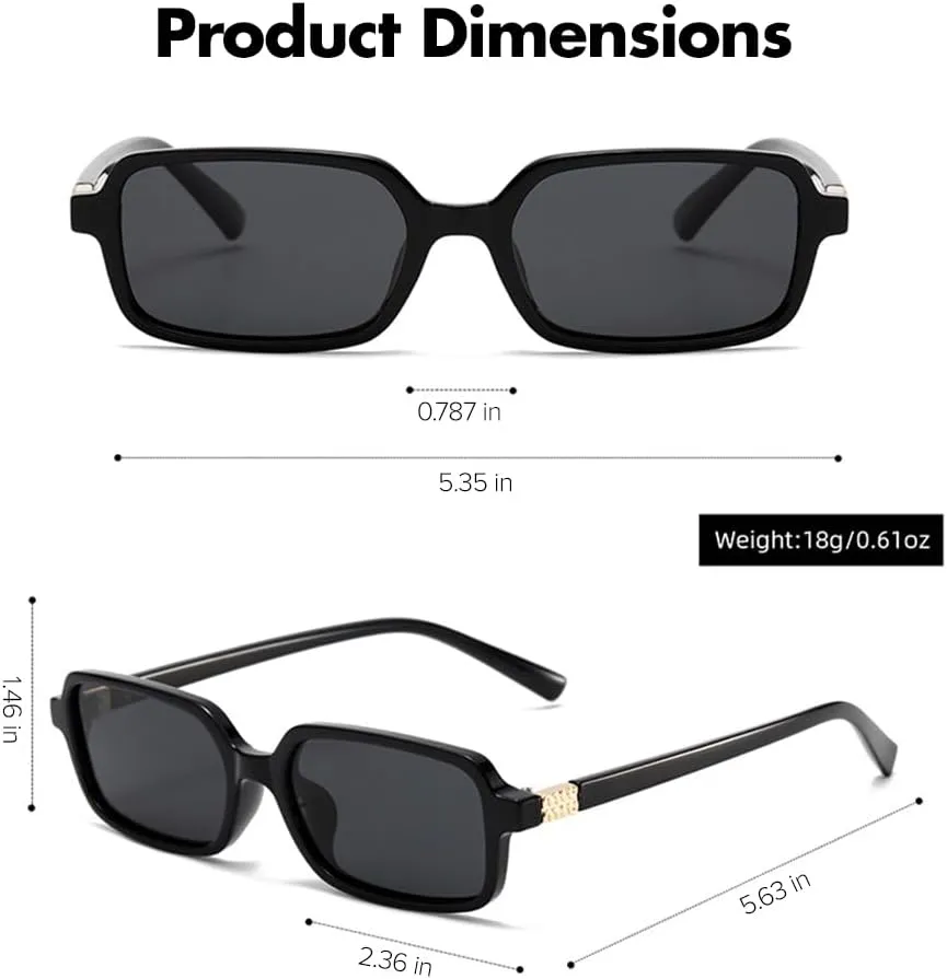 EASYHAUTE Rectangle Sunglasses for Women, 90s Retro Miu-Inspired Sun Glasses with UV 400, Vintage Rectangular Lenses