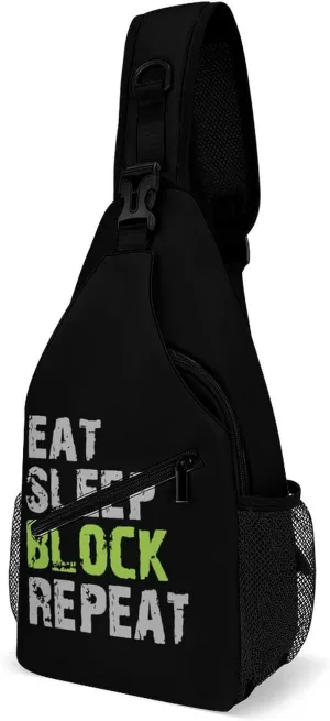 Eat Sleep Block Repeat Fashion Sling Bag Shoulder Chest Crossbody Bags for Women Men Backpack Daypack Travel Hiking