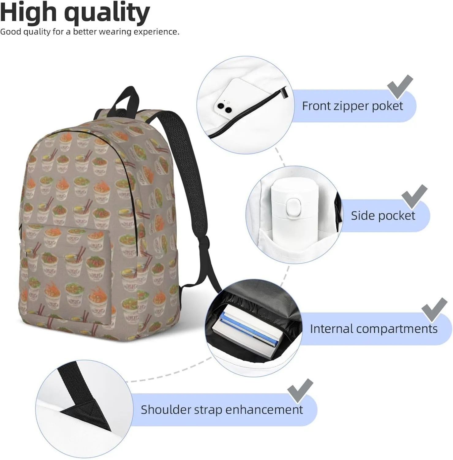 Egg Cup Noodle Ramen Canvas Casual Lightweight Duffel Bag, Fashion Duffel Bag, Unisex Travel Backpack