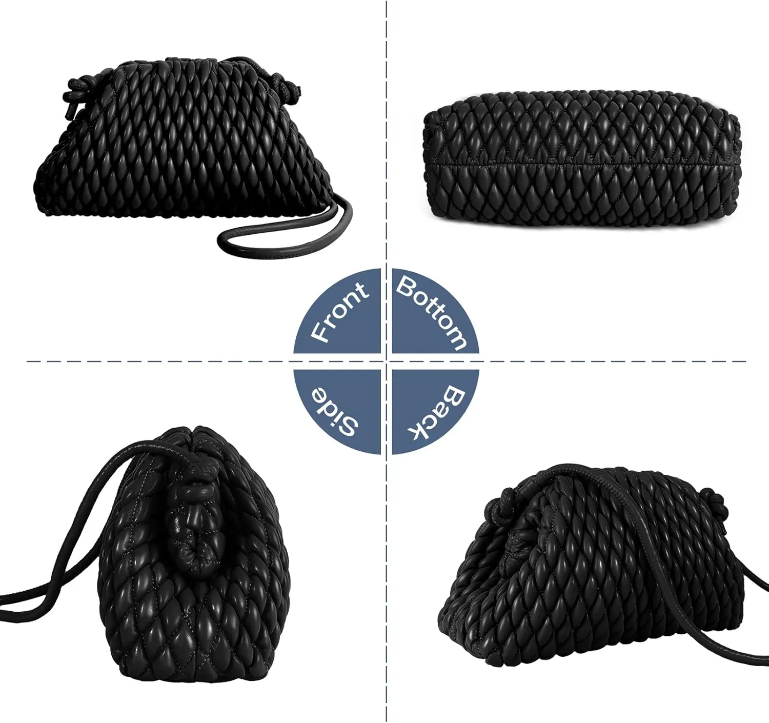 ELDA Quilted Clutch Handbag - Cloud Purse Fashion Ruched Leather Hobo Bag