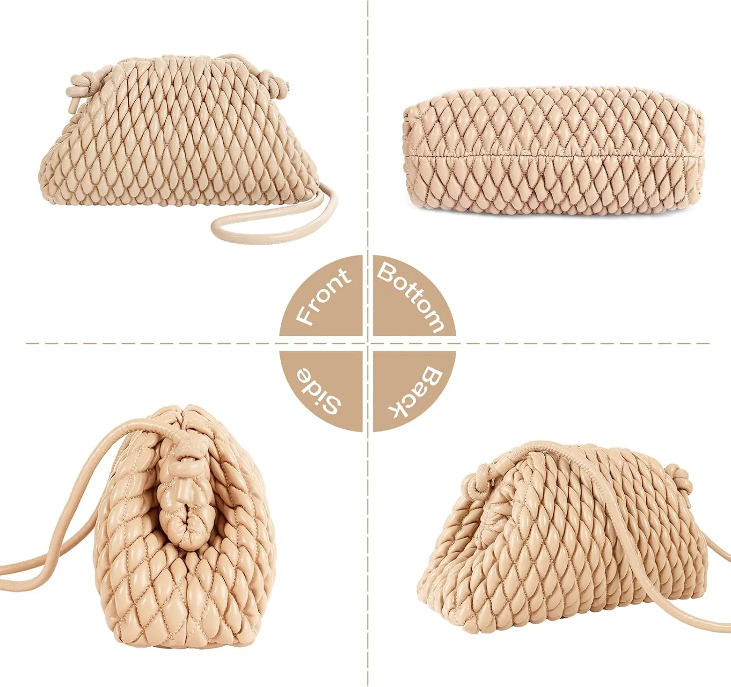 ELDA Quilted Clutch Handbag - Cloud Purse Fashion Ruched Leather Hobo Bag