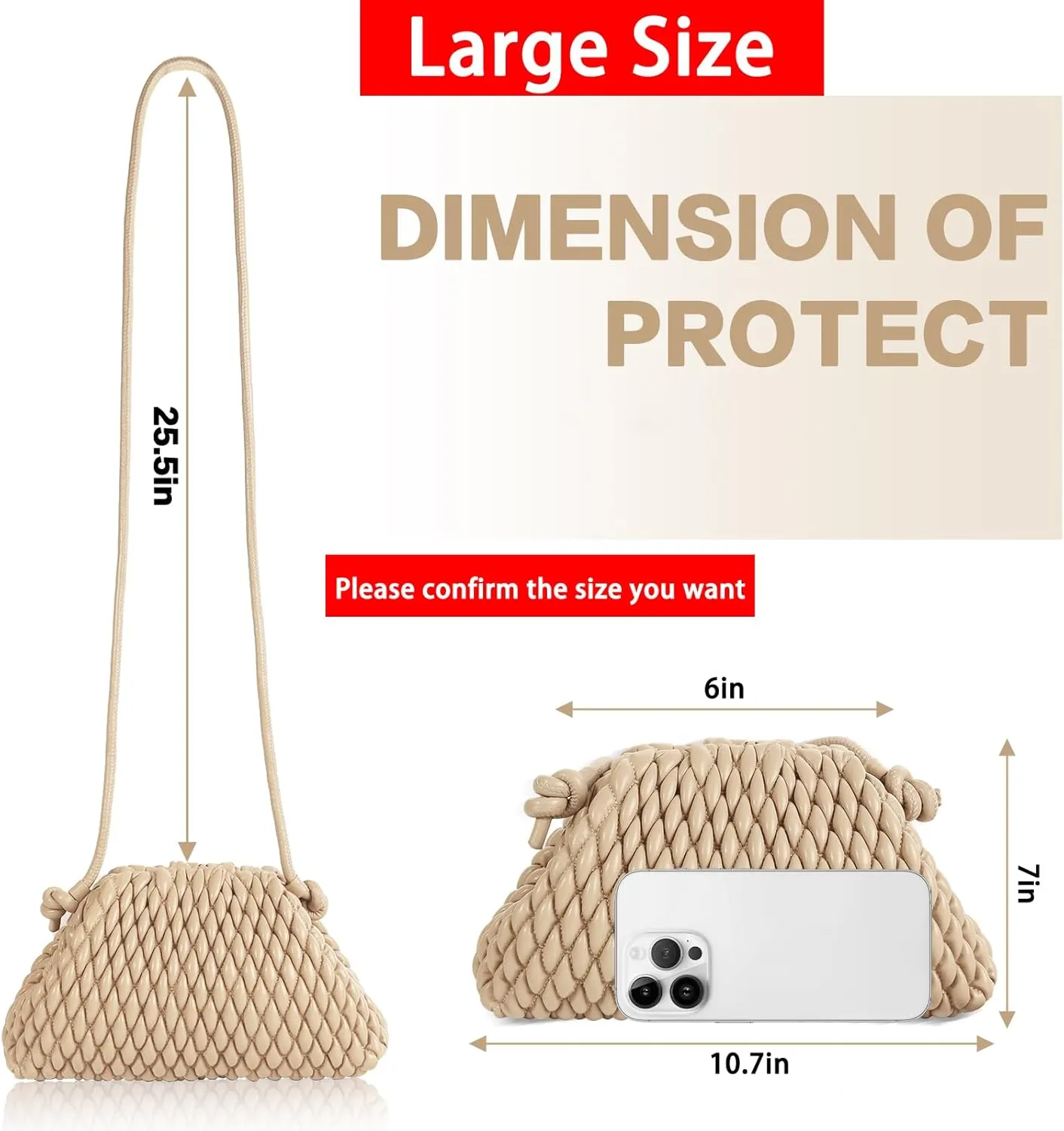ELDA Quilted Clutch Handbag - Cloud Purse Fashion Ruched Leather Hobo Bag