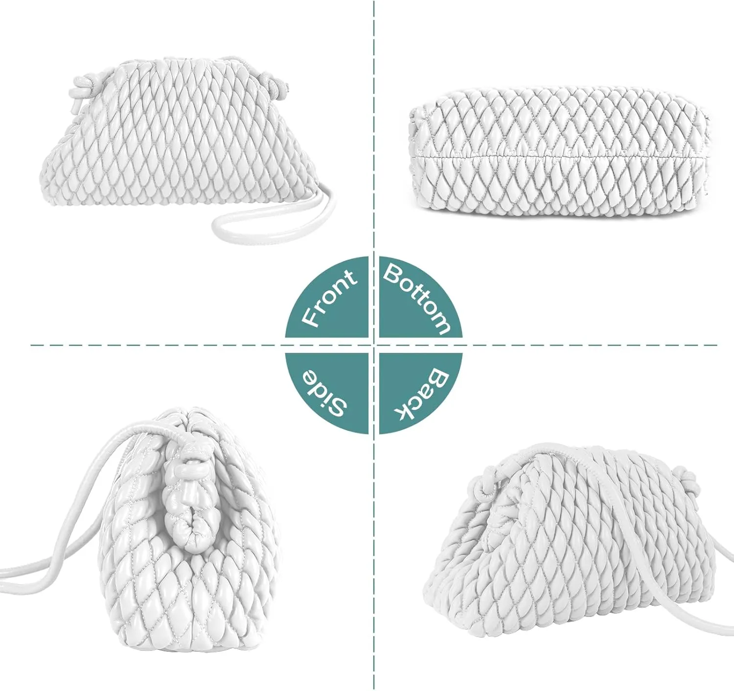 ELDA Quilted Clutch Handbag - Cloud Purse Fashion Ruched Leather Hobo Bag