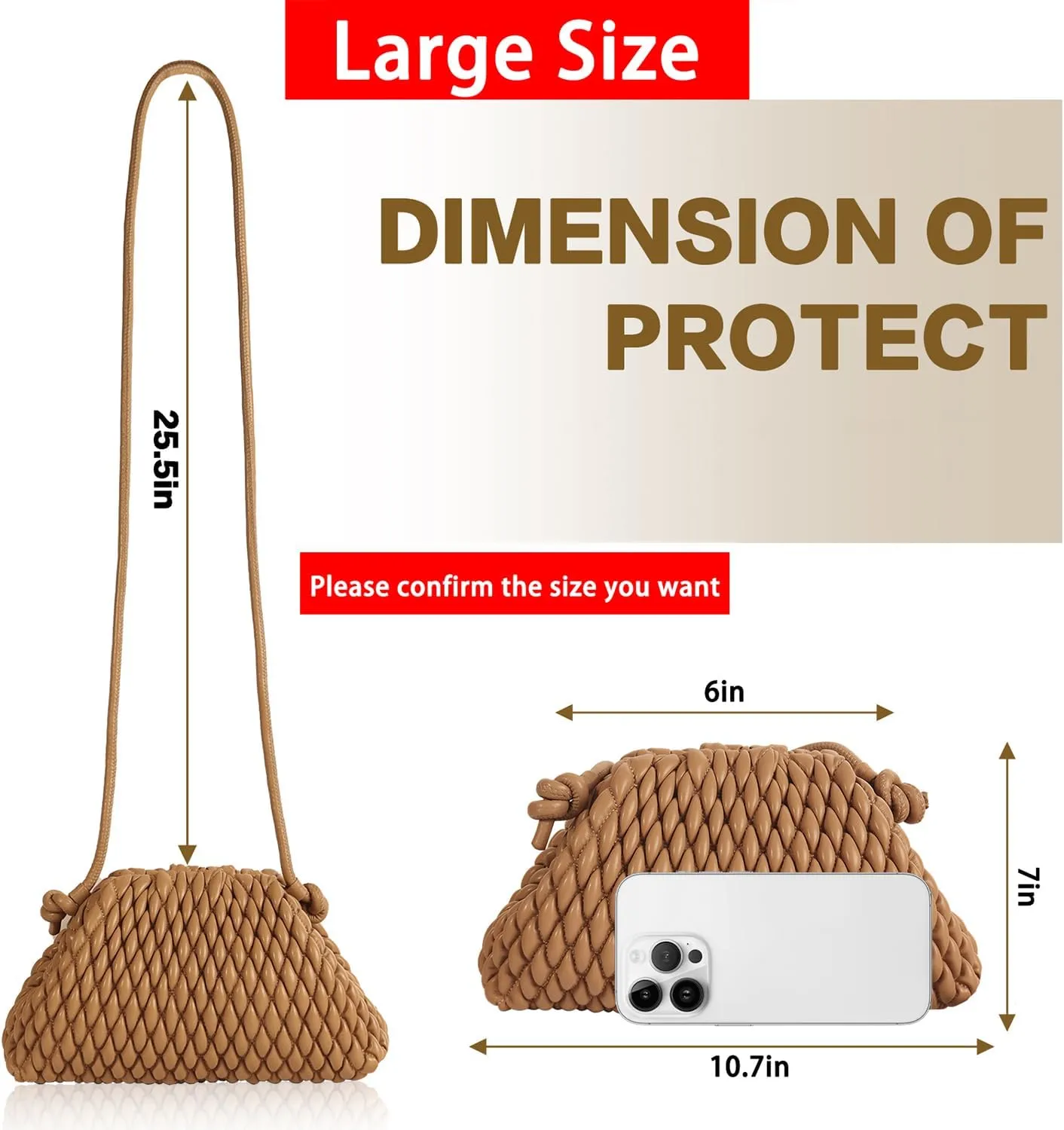 ELDA Quilted Clutch Handbag - Cloud Purse Fashion Ruched Leather Hobo Bag