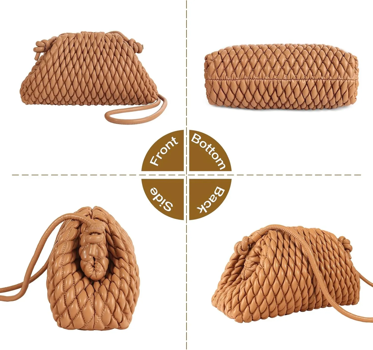 ELDA Quilted Clutch Handbag - Cloud Purse Fashion Ruched Leather Hobo Bag