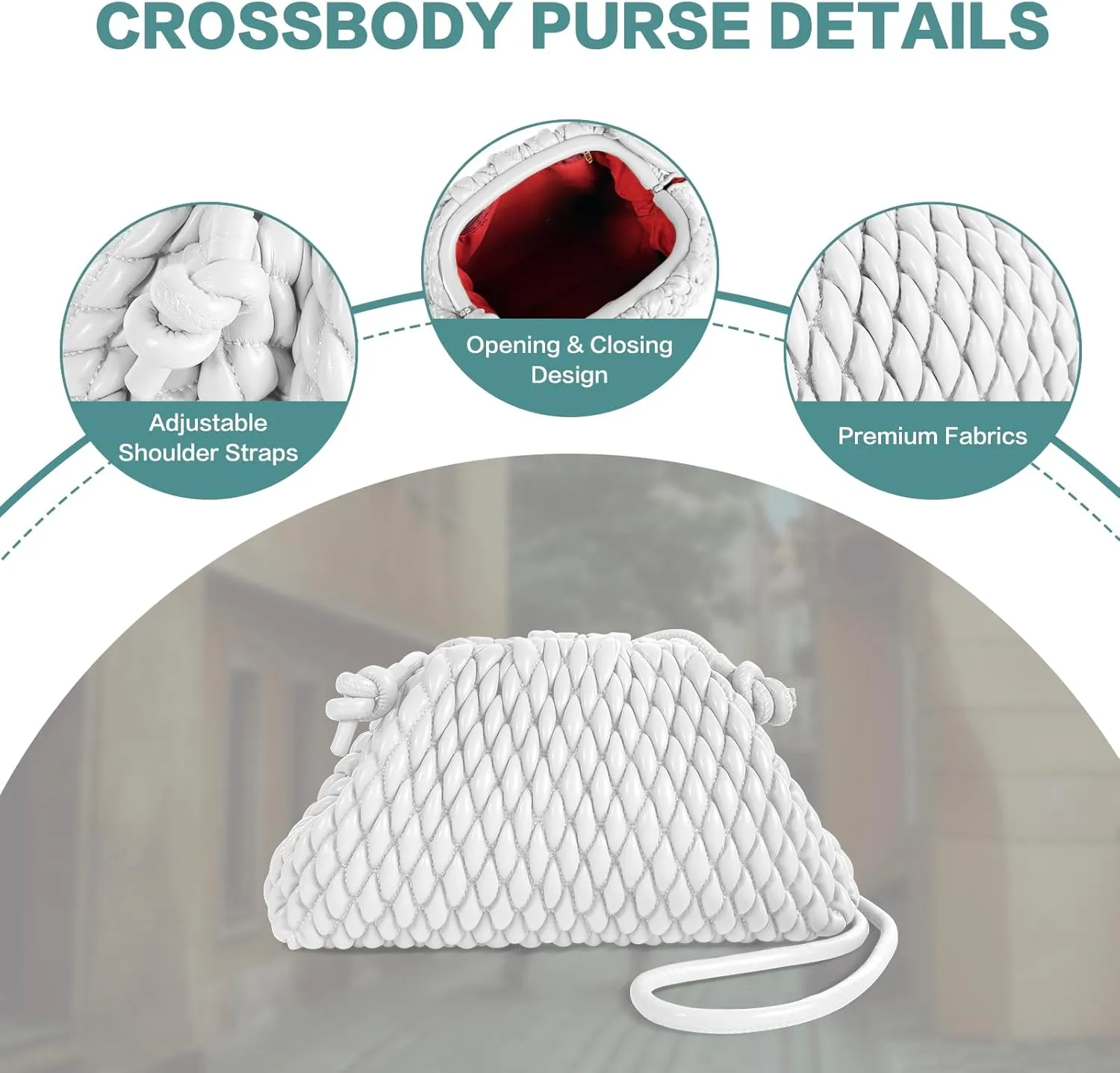 ELDA Quilted Clutch Handbag - Cloud Purse Fashion Ruched Leather Hobo Bag