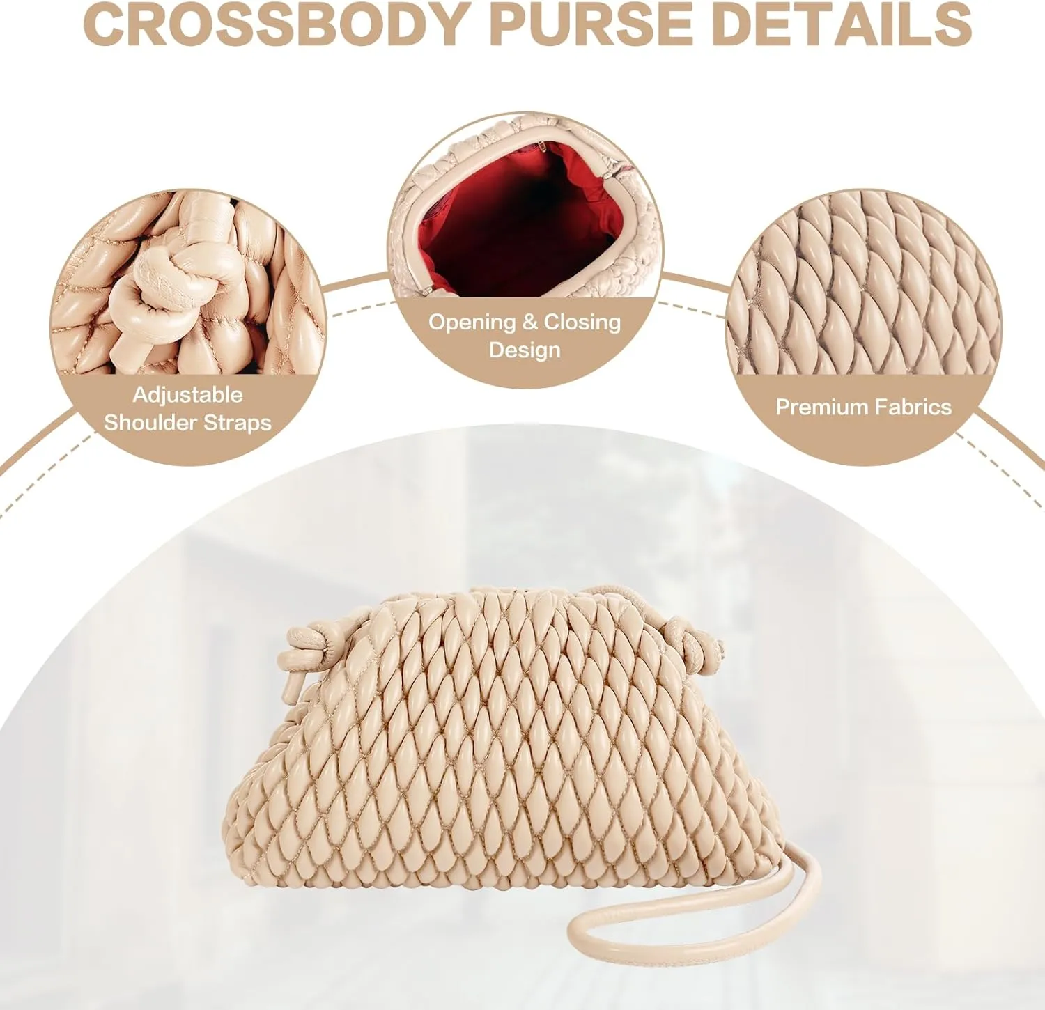 ELDA Quilted Clutch Handbag - Cloud Purse Fashion Ruched Leather Hobo Bag