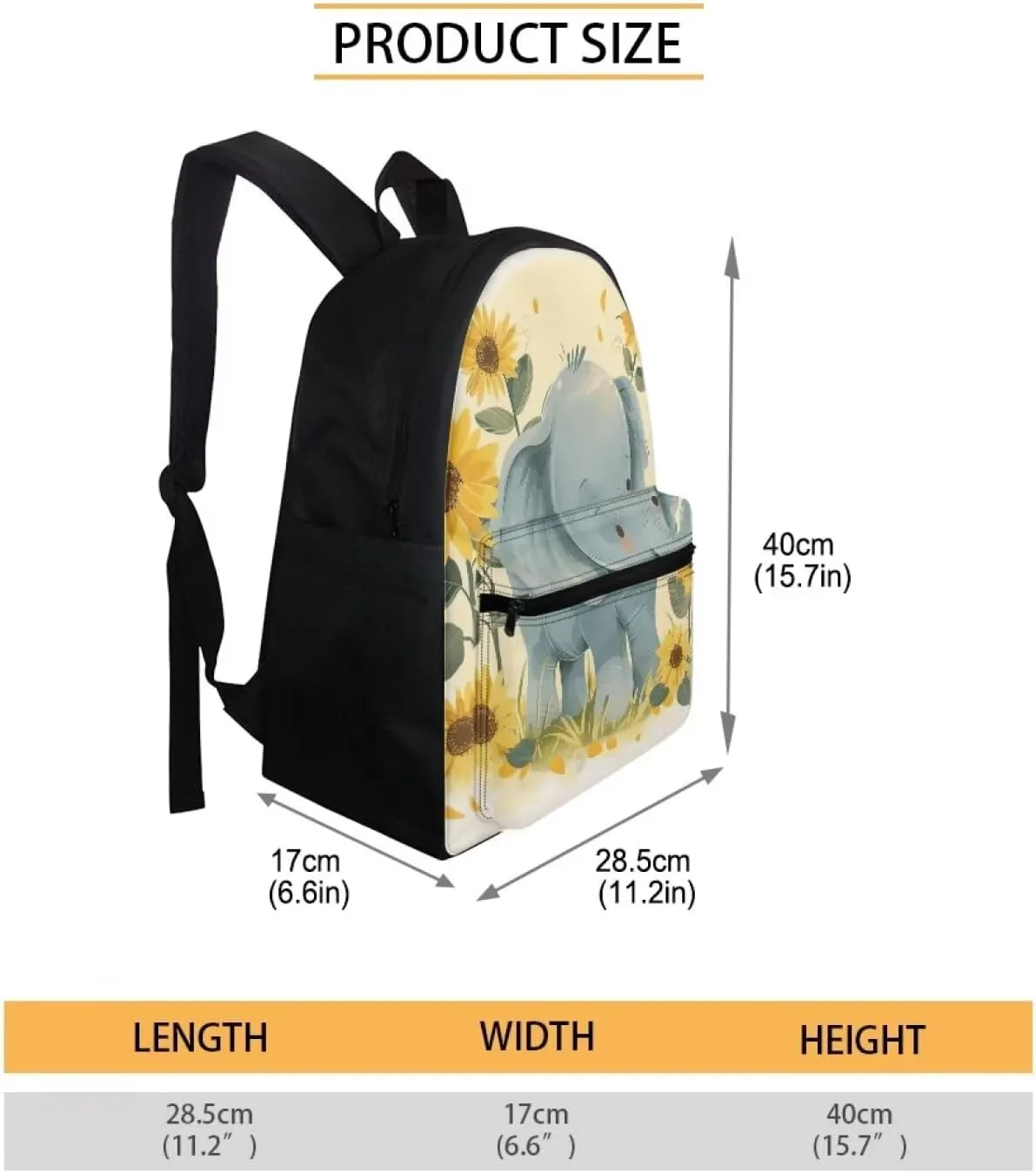 Elephant Backpacks for Girls 10-12 with Lunchbox Kids Backpack Boys Elementary School Casual Daypack Travel Rucksack with Water Bottle Pocket