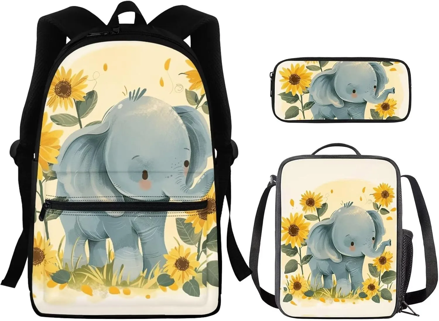 Elephant Backpacks for Girls 10-12 with Lunchbox Kids Backpack Boys Elementary School Casual Daypack Travel Rucksack with Water Bottle Pocket