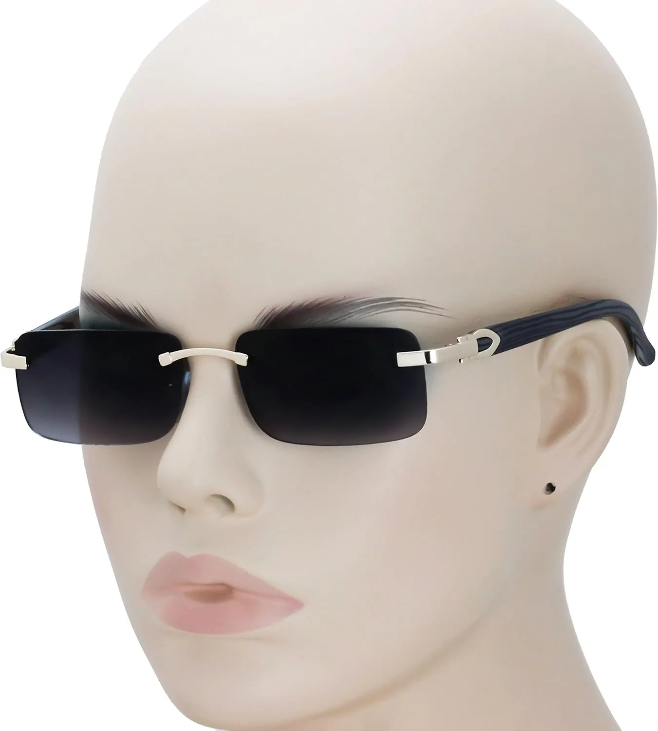 Elite Slim Rimless Rectangular Metal & Wood Art Aviator Sunglasses