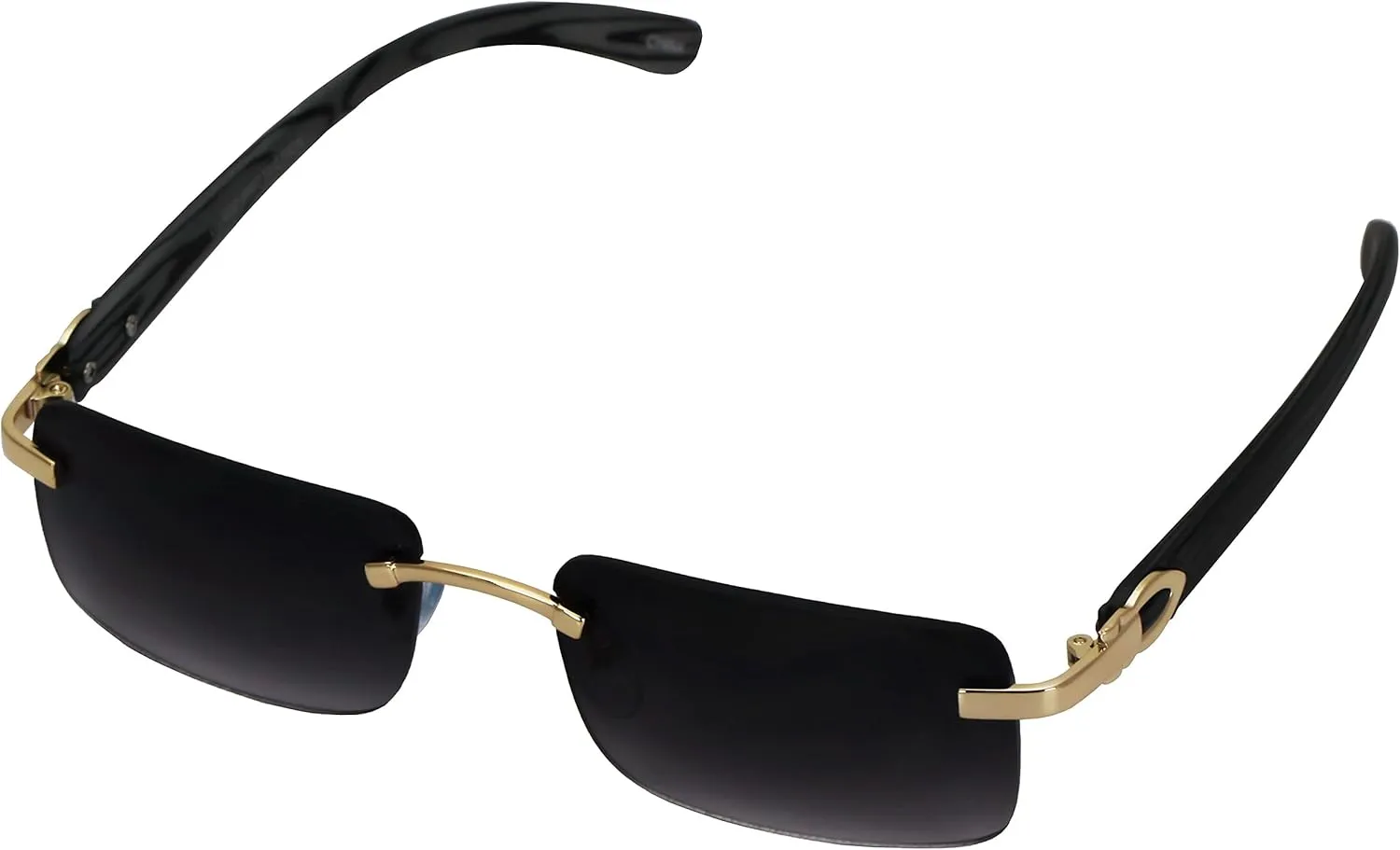 Elite Slim Rimless Rectangular Metal & Wood Art Aviator Sunglasses