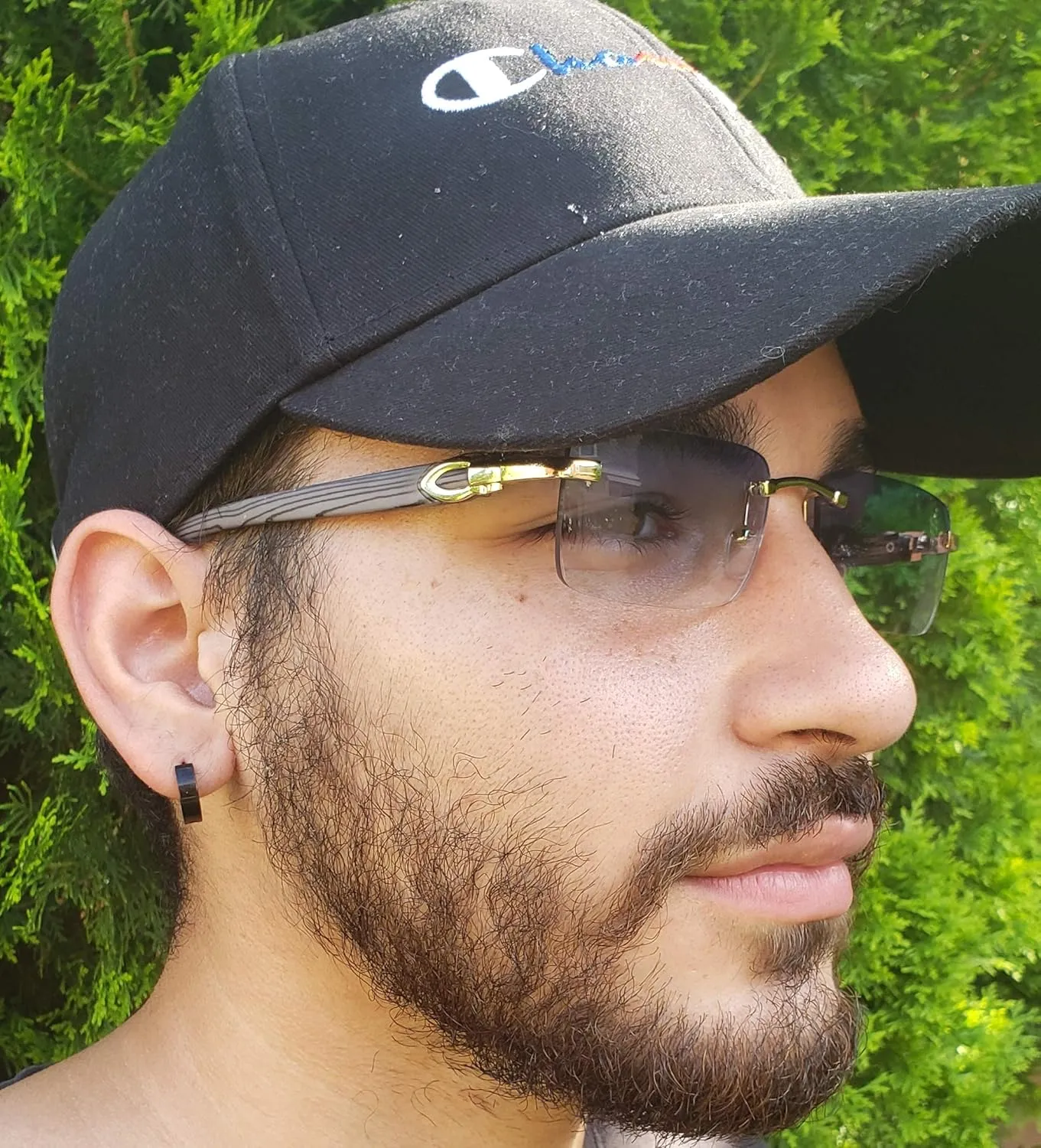 Elite Slim Rimless Rectangular Metal & Wood Art Aviator Sunglasses