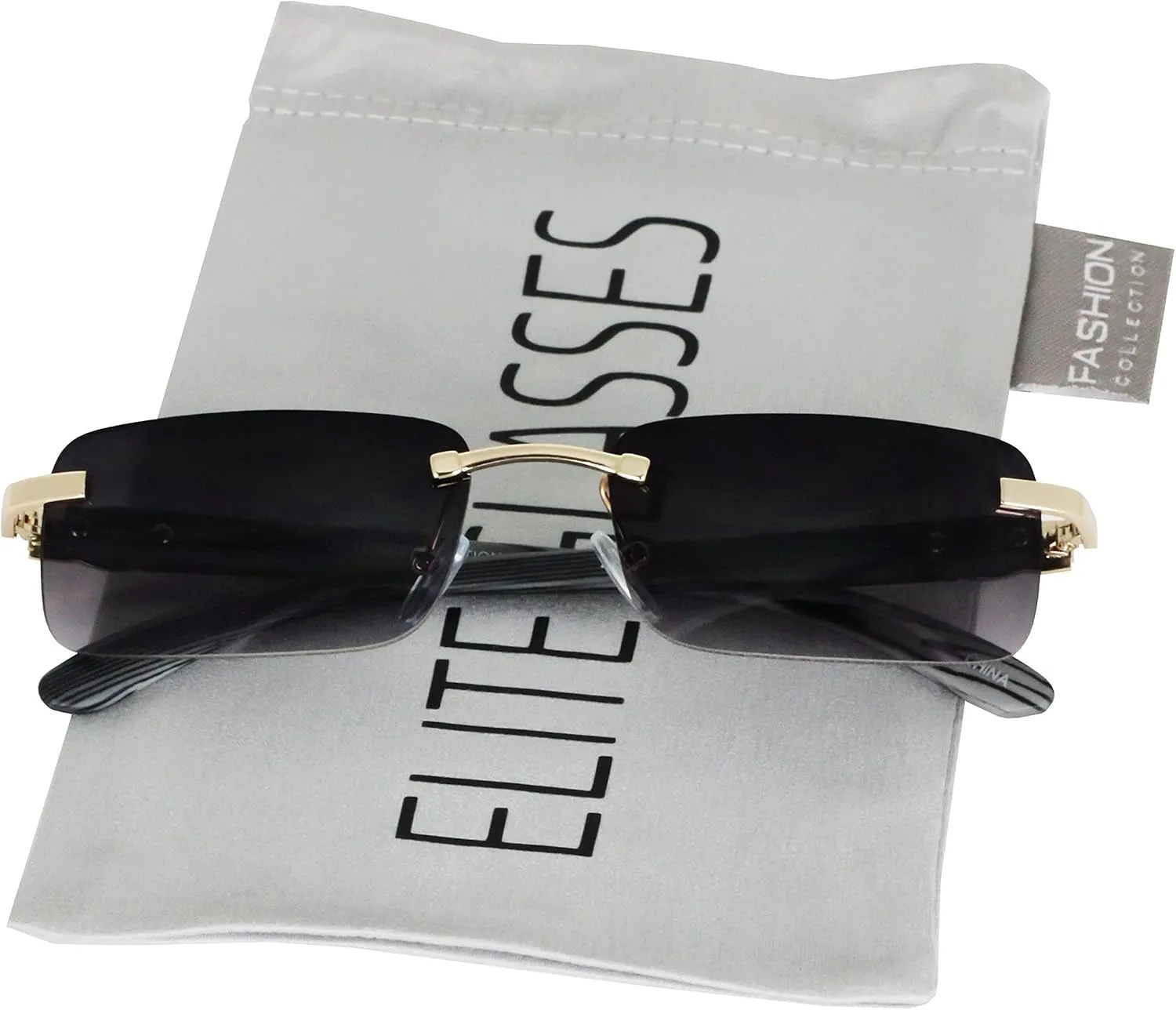 Elite Slim Rimless Rectangular Metal & Wood Art Aviator Sunglasses