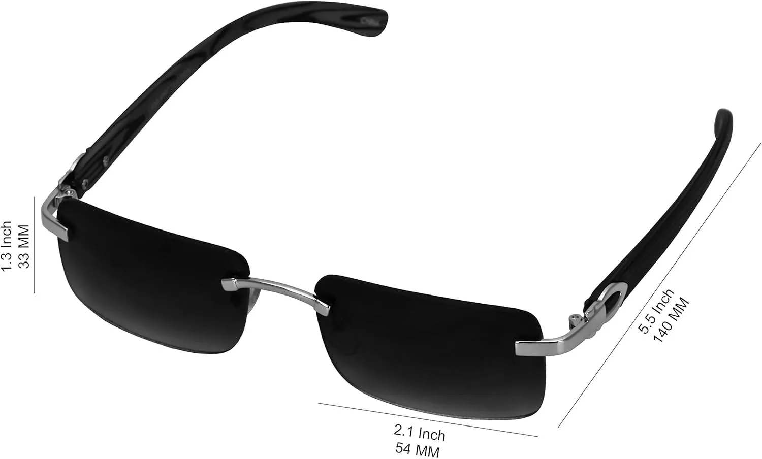 Elite Slim Rimless Rectangular Metal & Wood Art Aviator Sunglasses
