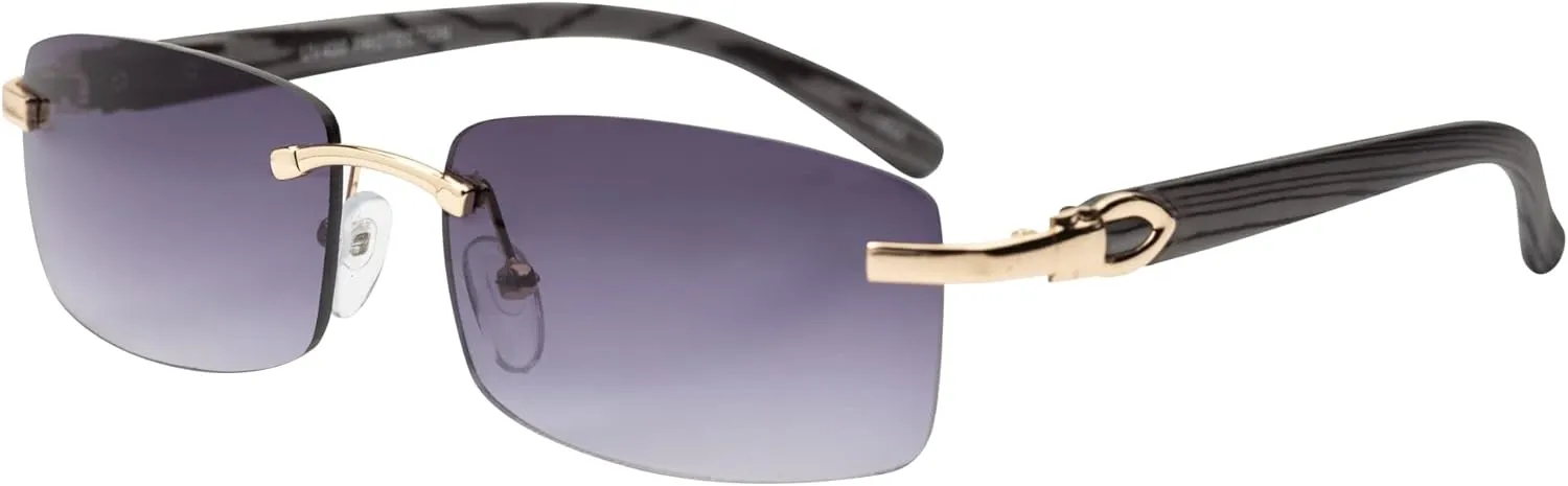 Elite Slim Rimless Rectangular Metal & Wood Art Aviator Sunglasses