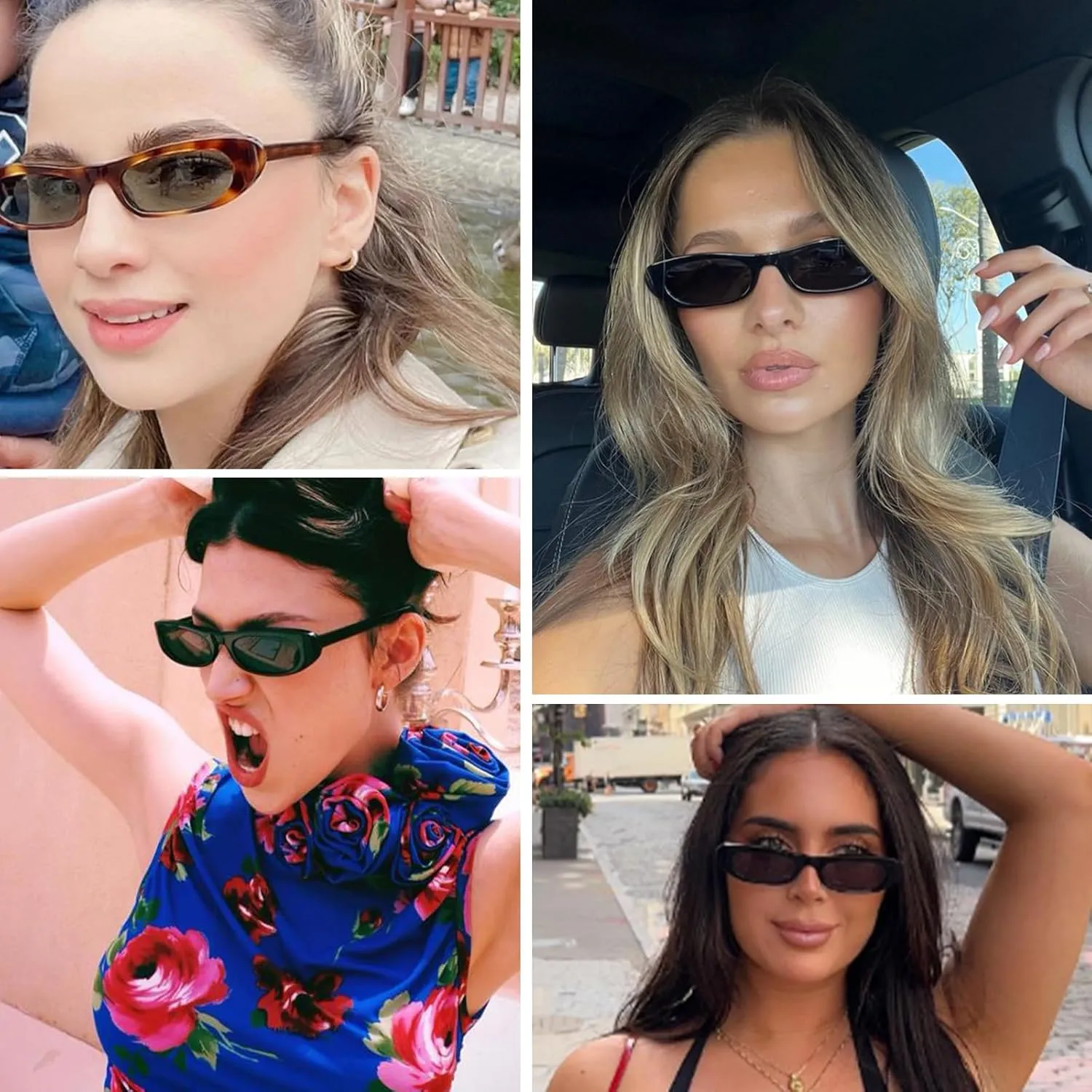 Elongated Narrow Cat Eye Sunglasses for Women 90s Retro Womens Oval Sunglasses Fashion Small Black Shades
