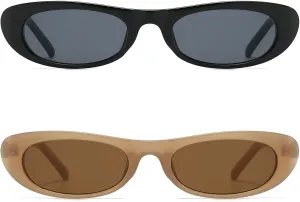 Elongated Narrow Cat Eye Sunglasses for Women 90s Retro Womens Oval Sunglasses Fashion Small Black Shades