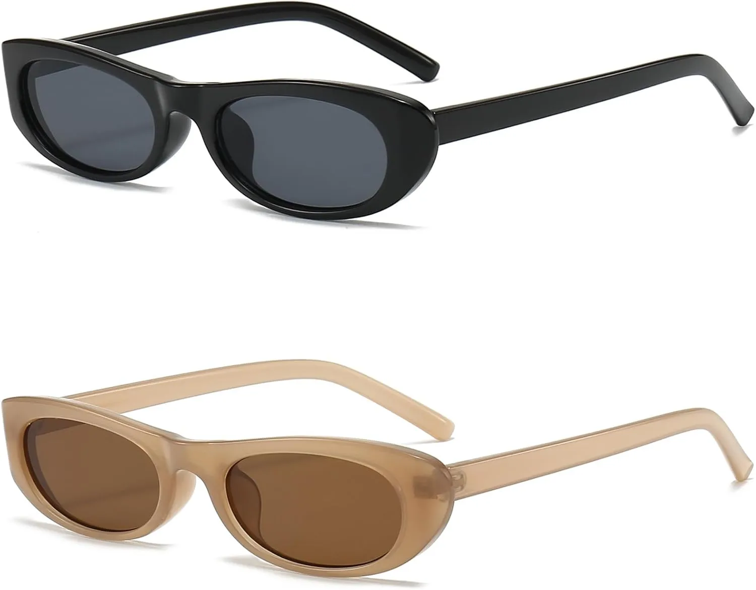 Elongated Narrow Cat Eye Sunglasses for Women 90s Retro Womens Oval Sunglasses Fashion Small Black Shades