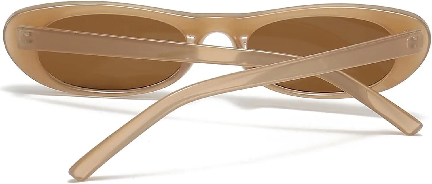 Elongated Narrow Cat Eye Sunglasses for Women 90s Retro Womens Oval Sunglasses Fashion Small Black Shades
