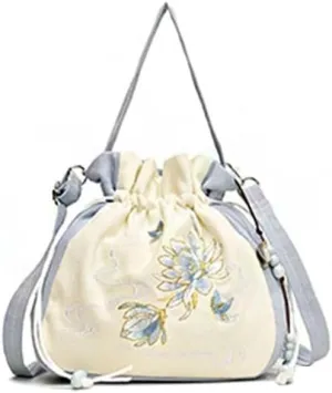Embroidered bag Chinese Style Handbag Women's Tote Bag Small Wristlet Handbags Drawstring Floral Handbag Purse,Crossbody Shoulder Bag with Strap