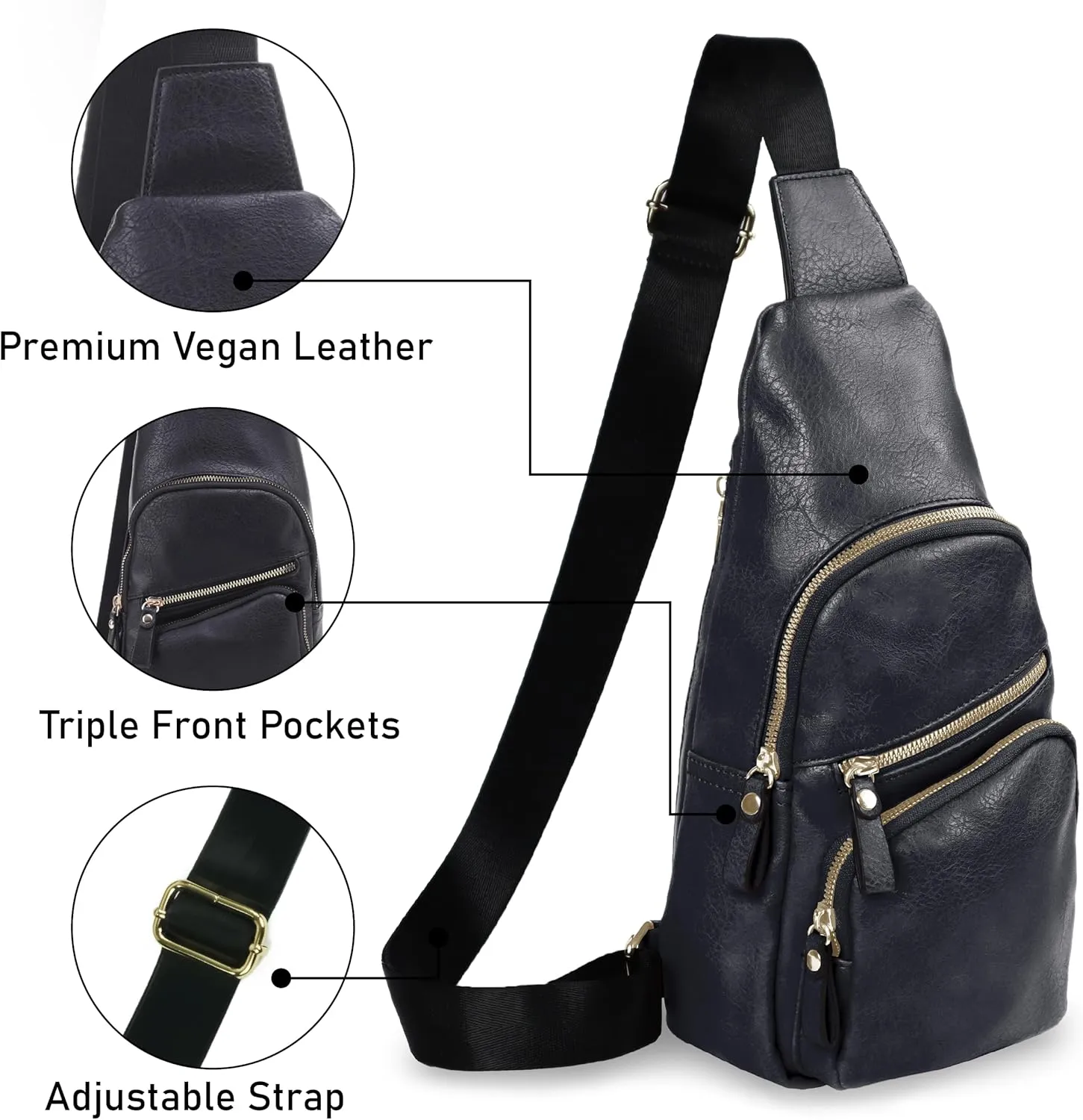 Emperia Small Sling Bag Fanny Packs Crossbody Bags Travel Backpack Chest Bag Gifts for Women Men Black
