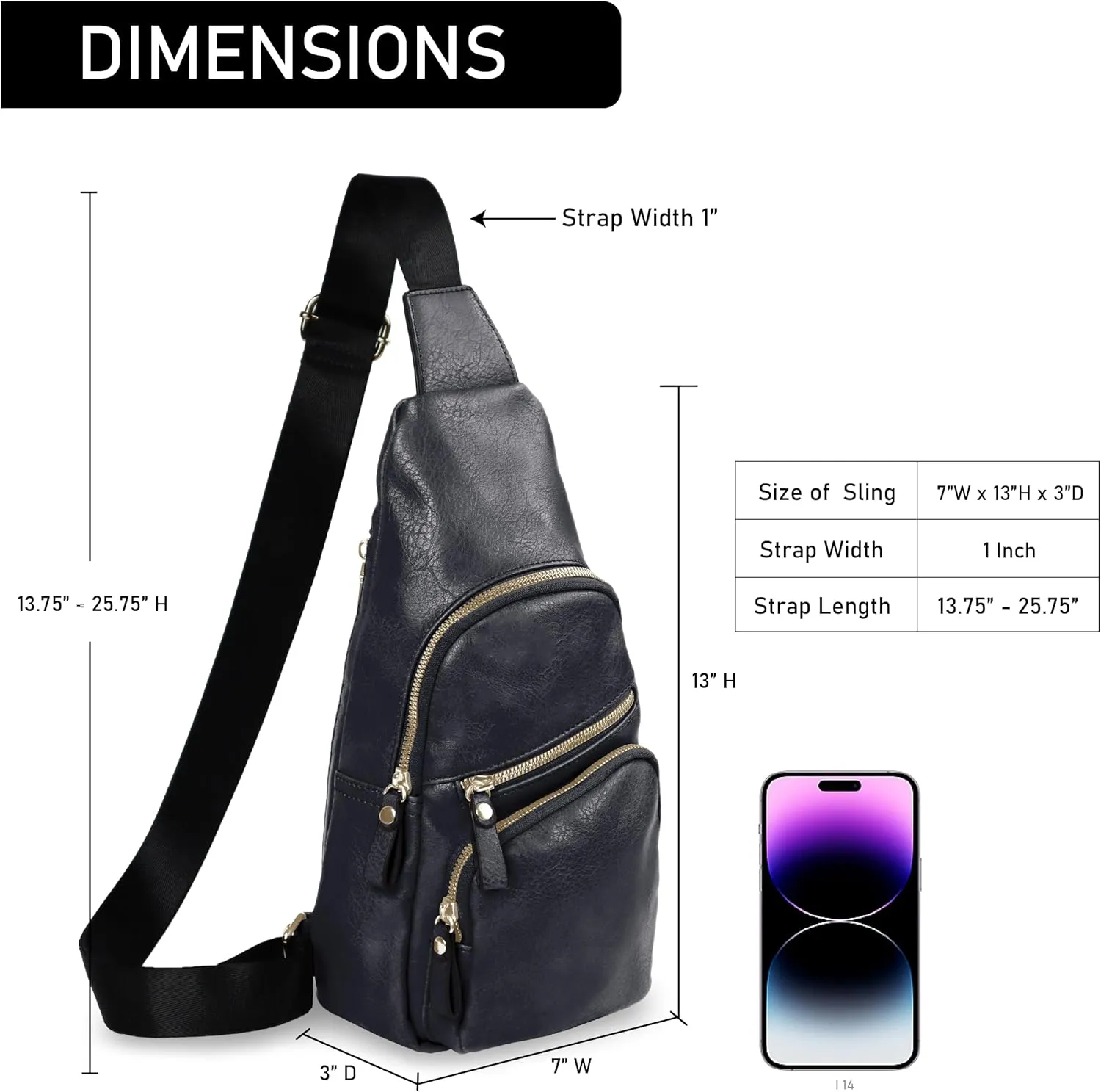 Emperia Small Sling Bag Fanny Packs Crossbody Bags Travel Backpack Chest Bag Gifts for Women Men Black