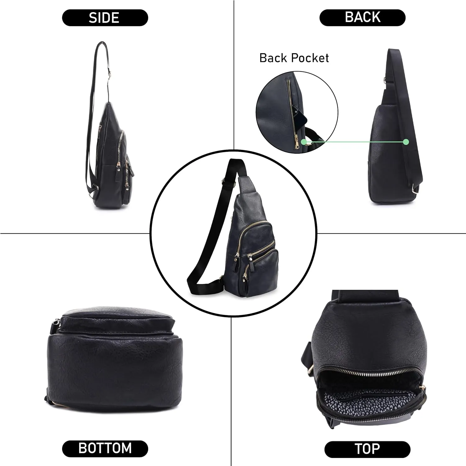 Emperia Small Sling Bag Fanny Packs Crossbody Bags Travel Backpack Chest Bag Gifts for Women Men Black