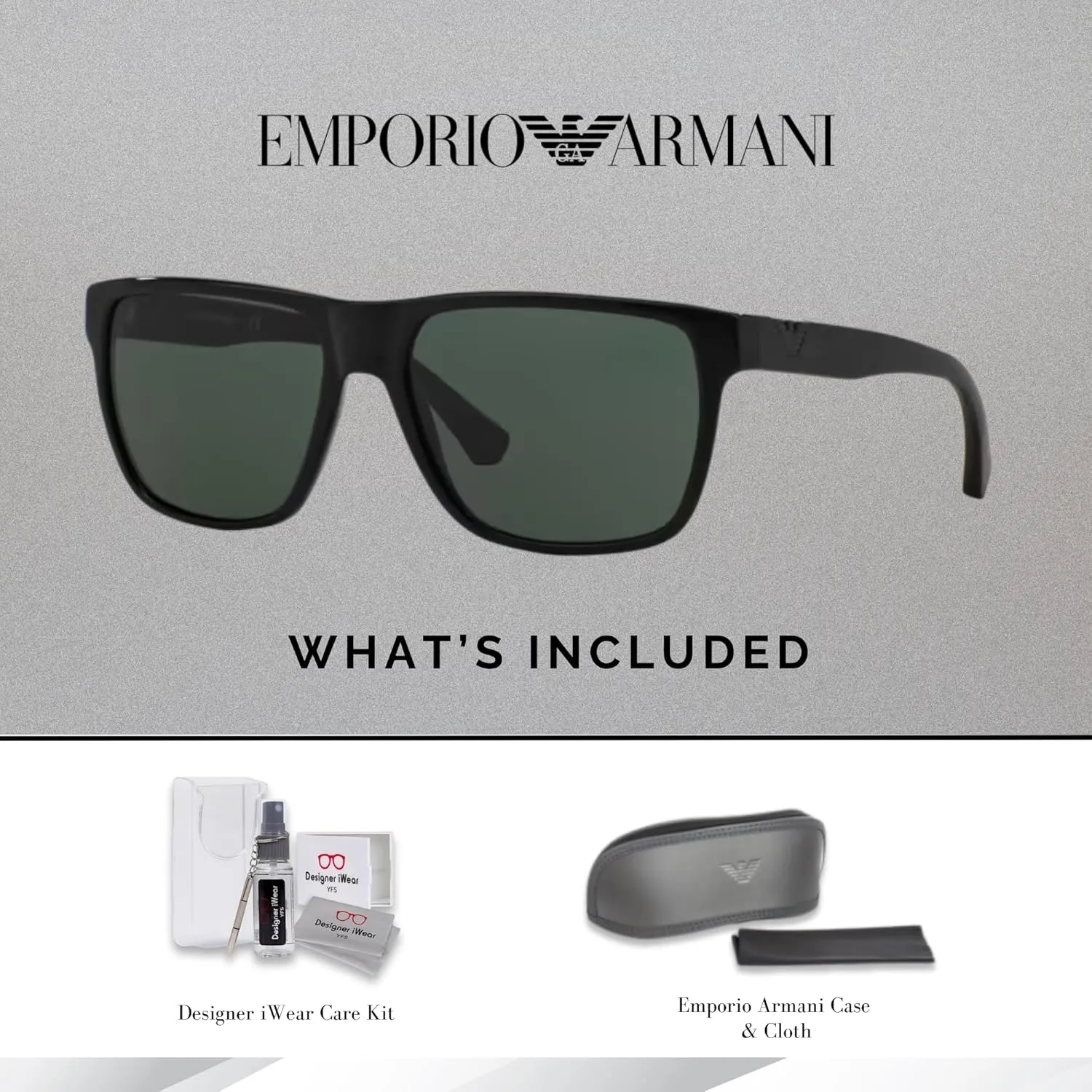 Emporio Armani EA4035 Square Sunglasses For Men   BUNDLE with Designer iWear Eyewear Care Kit