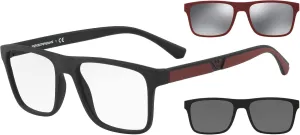 Emporio Armani Men's Ea4115 Prescription Eyewear Frames with Two Interchangeable Sun Clip-ons Rectangular