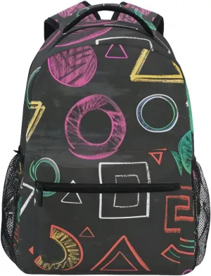Eometrically Garbage Colored Chalk Black Backpacks for Girls Boys School Backpack Kids School Bags Lightweight Student Elementary 3rd 4th 5th Grade Shoulder Bag Bookbag Daypack