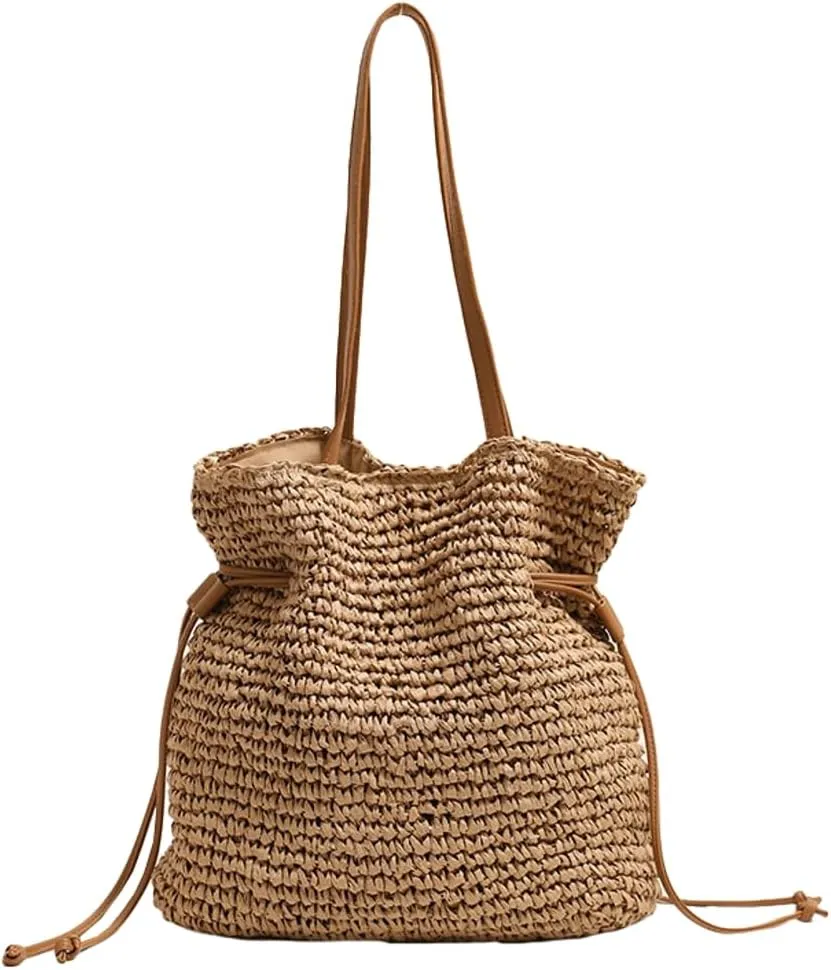 Epsion 2025 Woven Tote Bag for Women Summer Handbag Chic Handle Purse Shoulder Beach Casual Hobo Bag