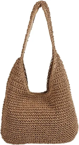 Epsion 2025 Woven Tote Bag for Women Summer Handbag Chic Handle Purse Shoulder Beach Casual Hobo Bag