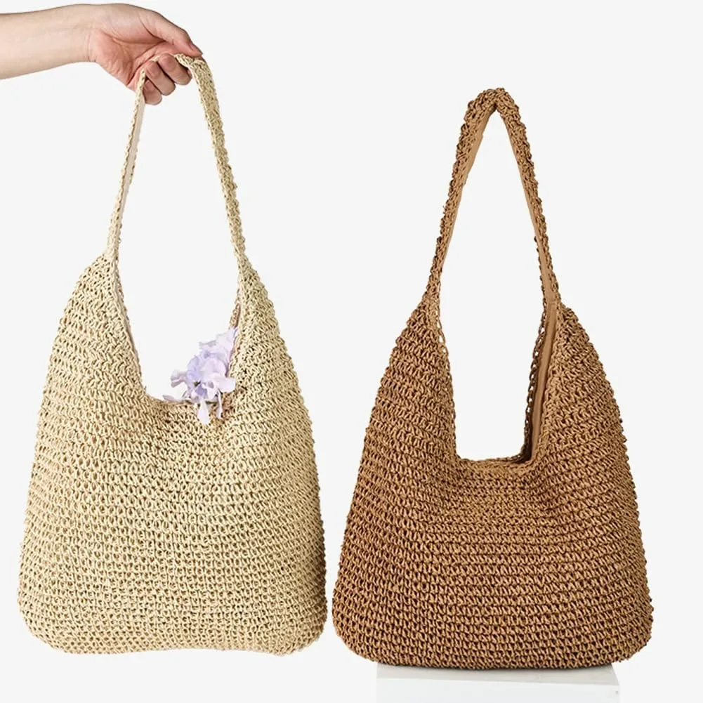Epsion 2025 Woven Tote Bag for Women Summer Handbag Chic Handle Purse Shoulder Beach Casual Hobo Bag