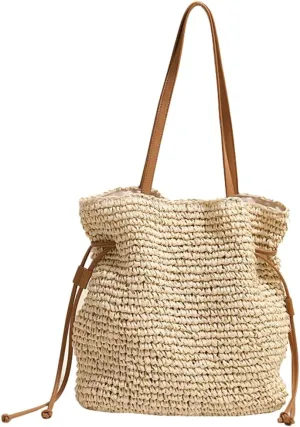 Epsion 2025 Woven Tote Bag for Women Summer Handbag Chic Handle Purse Shoulder Beach Casual Hobo Bag