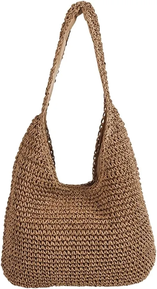 Epsion 2025 Woven Tote Bag for Women Summer Handbag Chic Handle Purse Shoulder Beach Casual Hobo Bag