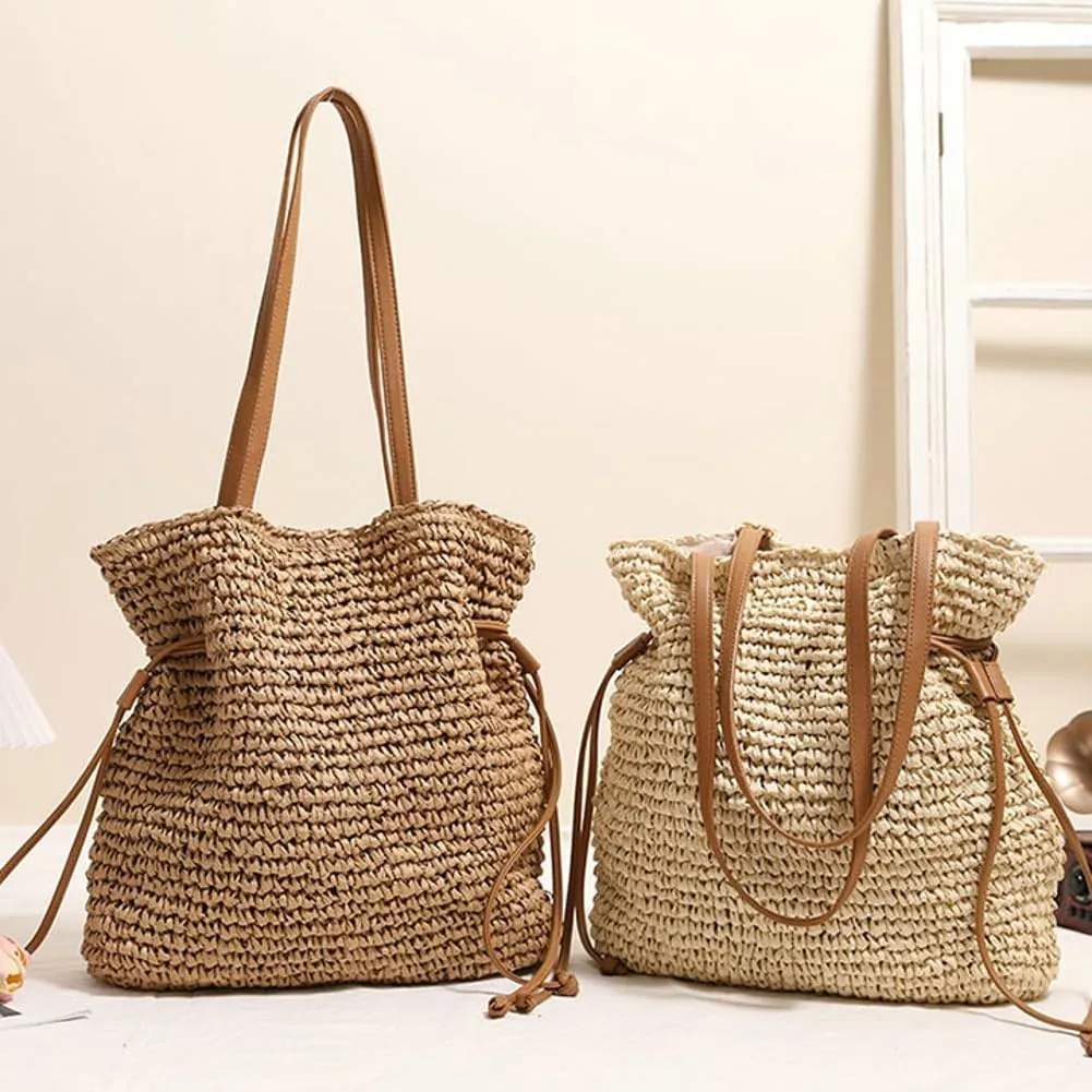 Epsion 2025 Woven Tote Bag for Women Summer Handbag Chic Handle Purse Shoulder Beach Casual Hobo Bag