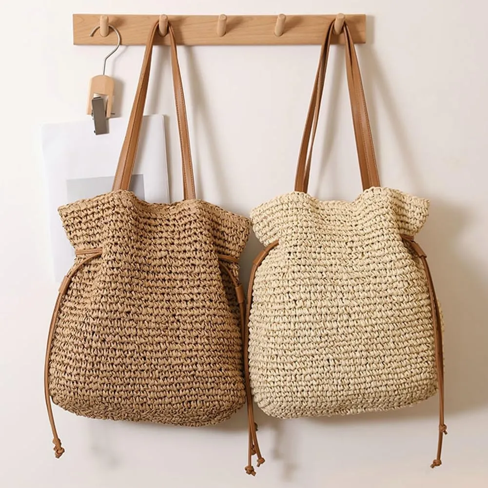 Epsion 2025 Woven Tote Bag for Women Summer Handbag Chic Handle Purse Shoulder Beach Casual Hobo Bag