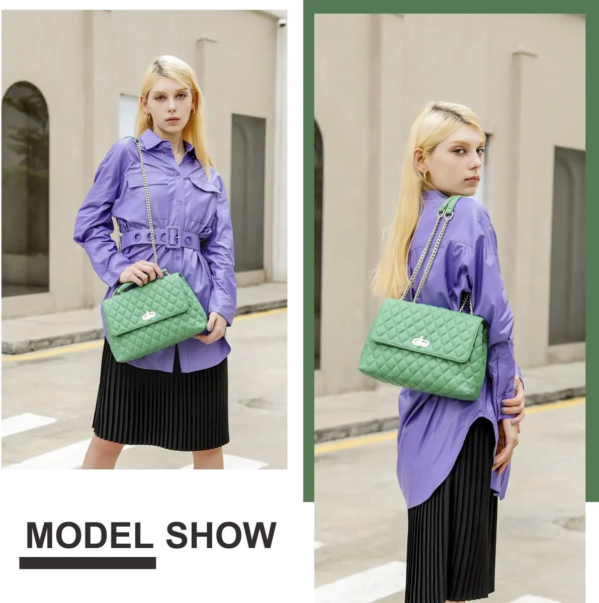 ER.Roulour Quilted Crossbody Bags for Women, Trendy Roomy Shoulder Handbags with Flap Gold Hardware Chain Purses Shoulder Bag