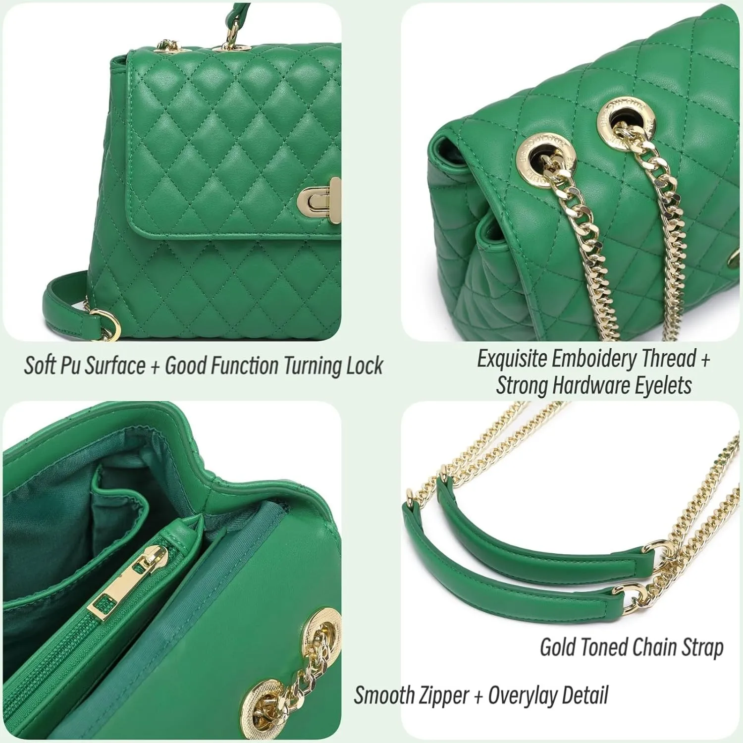 ER.Roulour Quilted Crossbody Bags for Women, Trendy Roomy Shoulder Handbags with Flap Gold Hardware Chain Purses Shoulder Bag