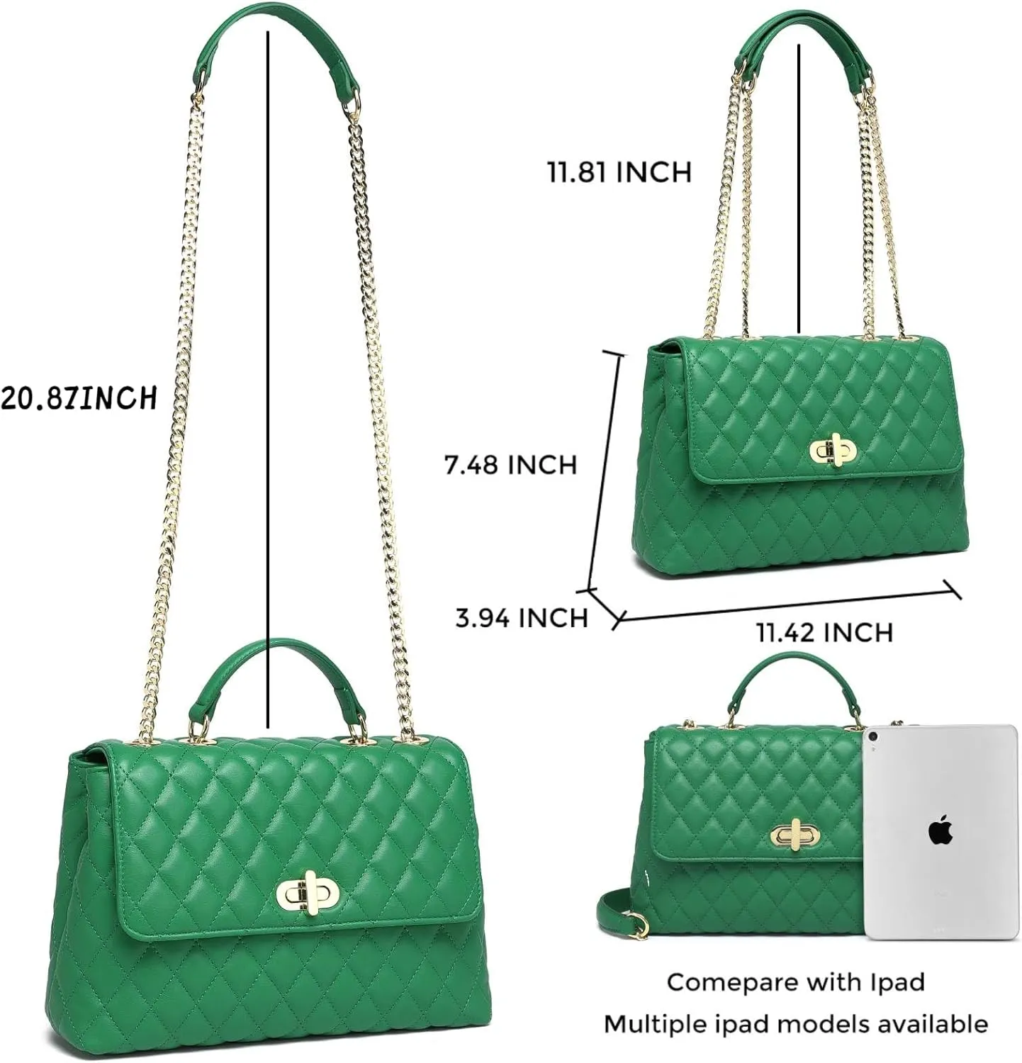 ER.Roulour Quilted Crossbody Bags for Women, Trendy Roomy Shoulder Handbags with Flap Gold Hardware Chain Purses Shoulder Bag