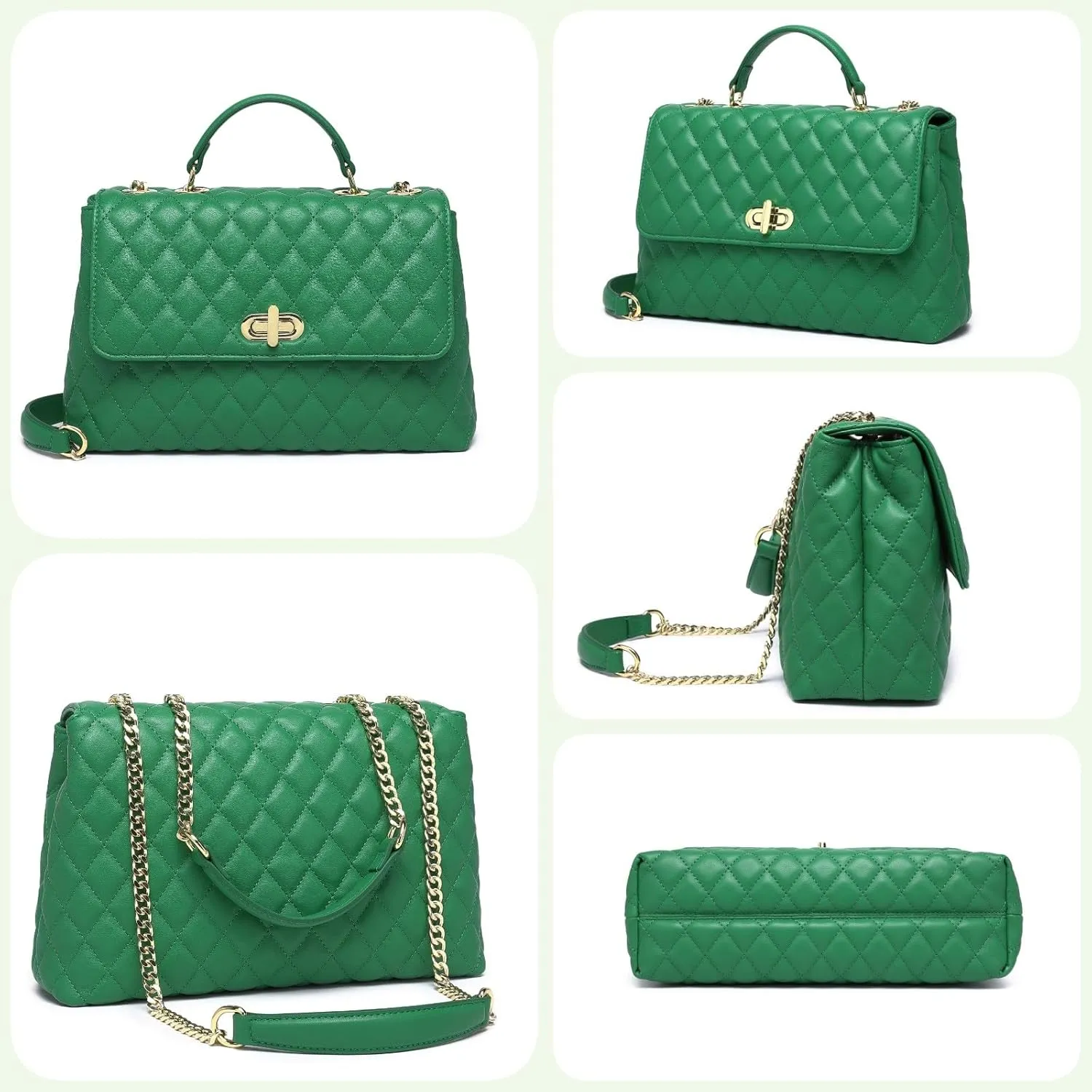 ER.Roulour Quilted Crossbody Bags for Women, Trendy Roomy Shoulder Handbags with Flap Gold Hardware Chain Purses Shoulder Bag